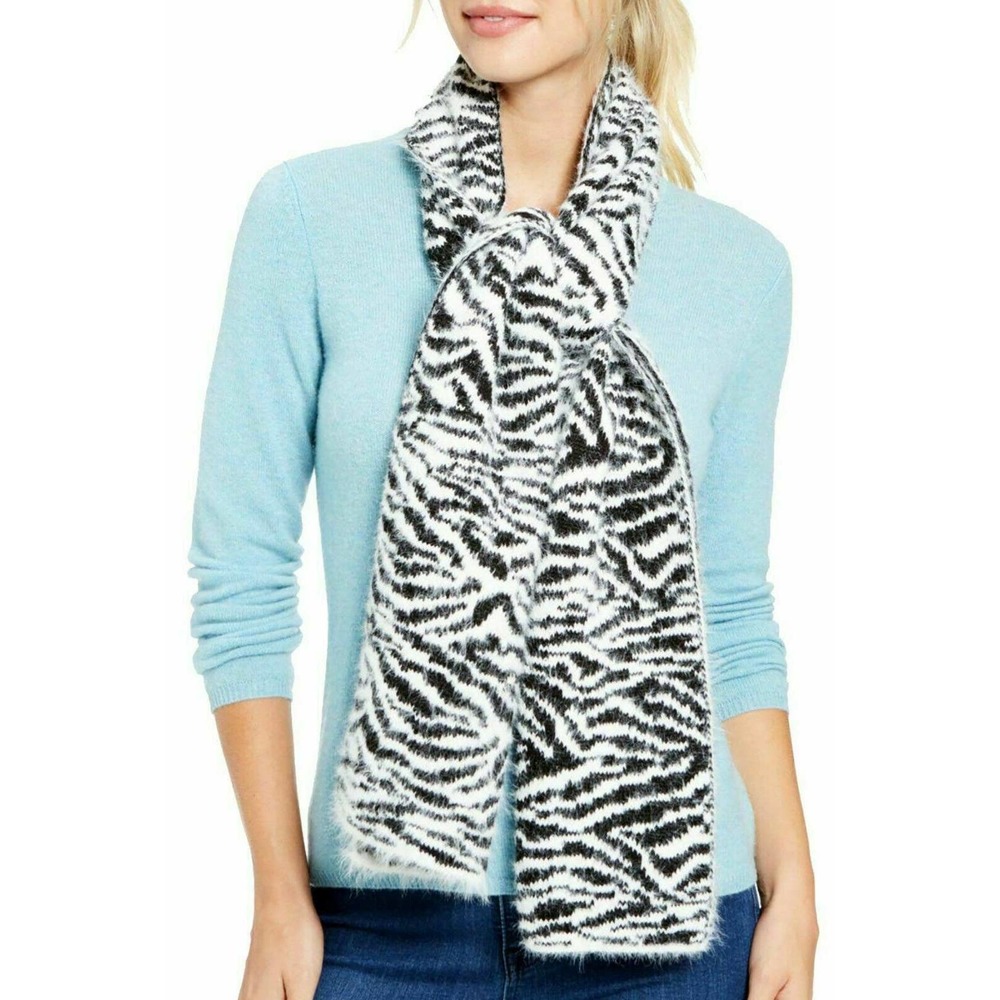 DKNY Zebra Print Fuzzy Woven Winter Scarf Wrap
